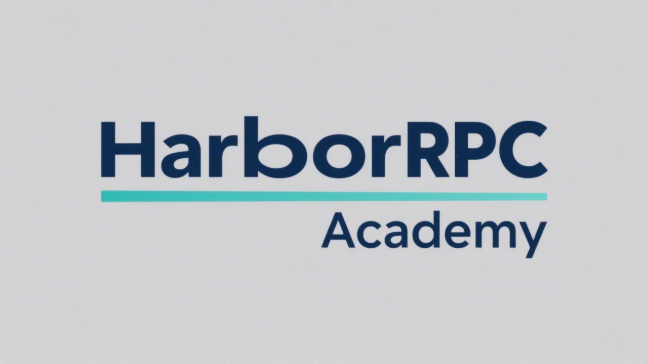 Simple HarborPPC Academy wordmark logo in clean navy lettering with a minimal teal bar beneath, designed for clarity and easy recognition without complex shapes.